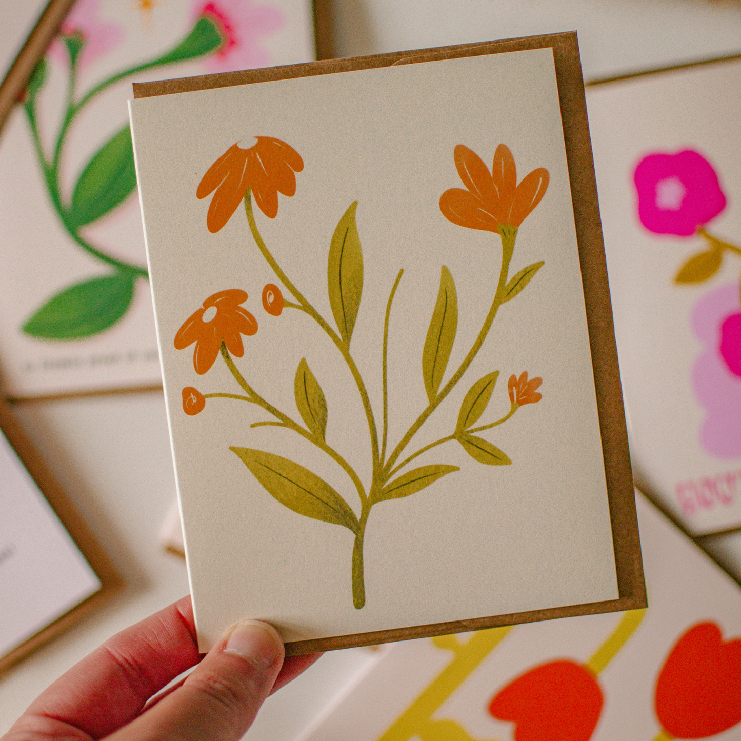 Orange Autumn Flowers Card | Thanksgiving Floral Greeting Card