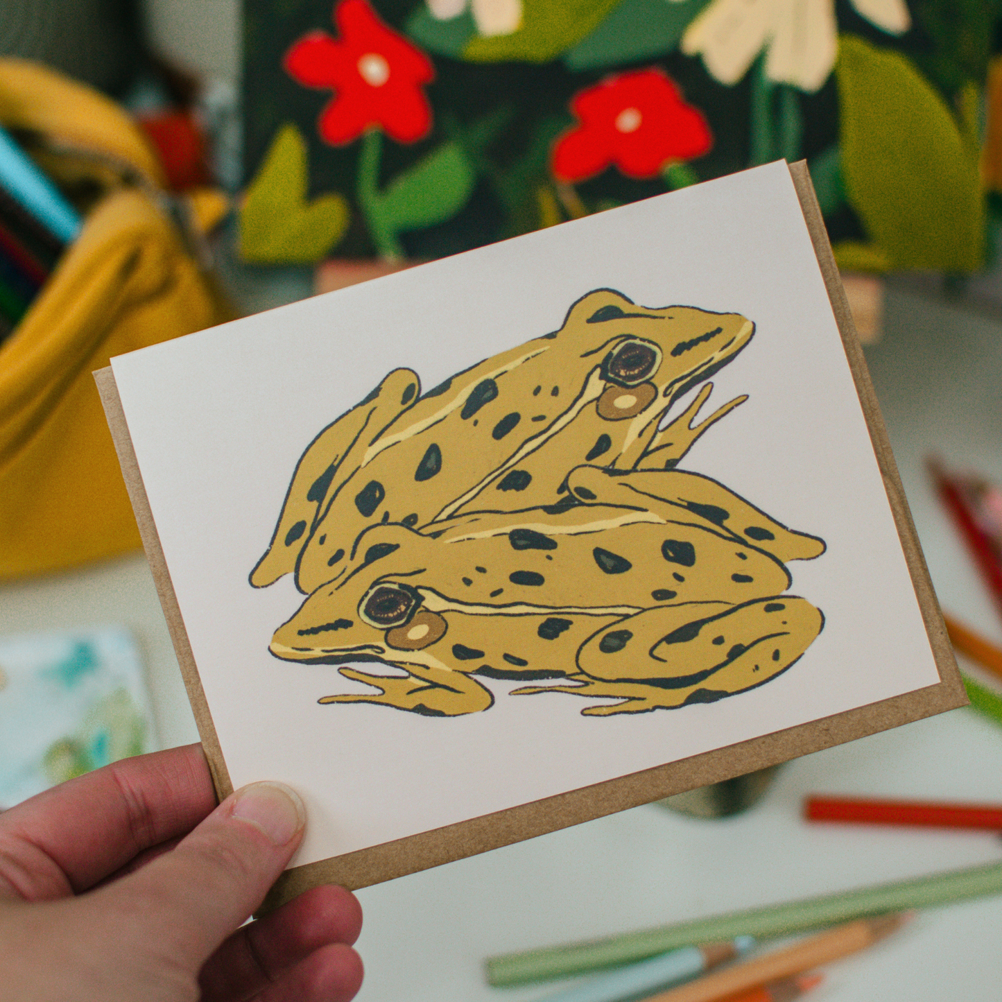 Northern Leopard Frog Pair Card | Blank Animal Greeting Card