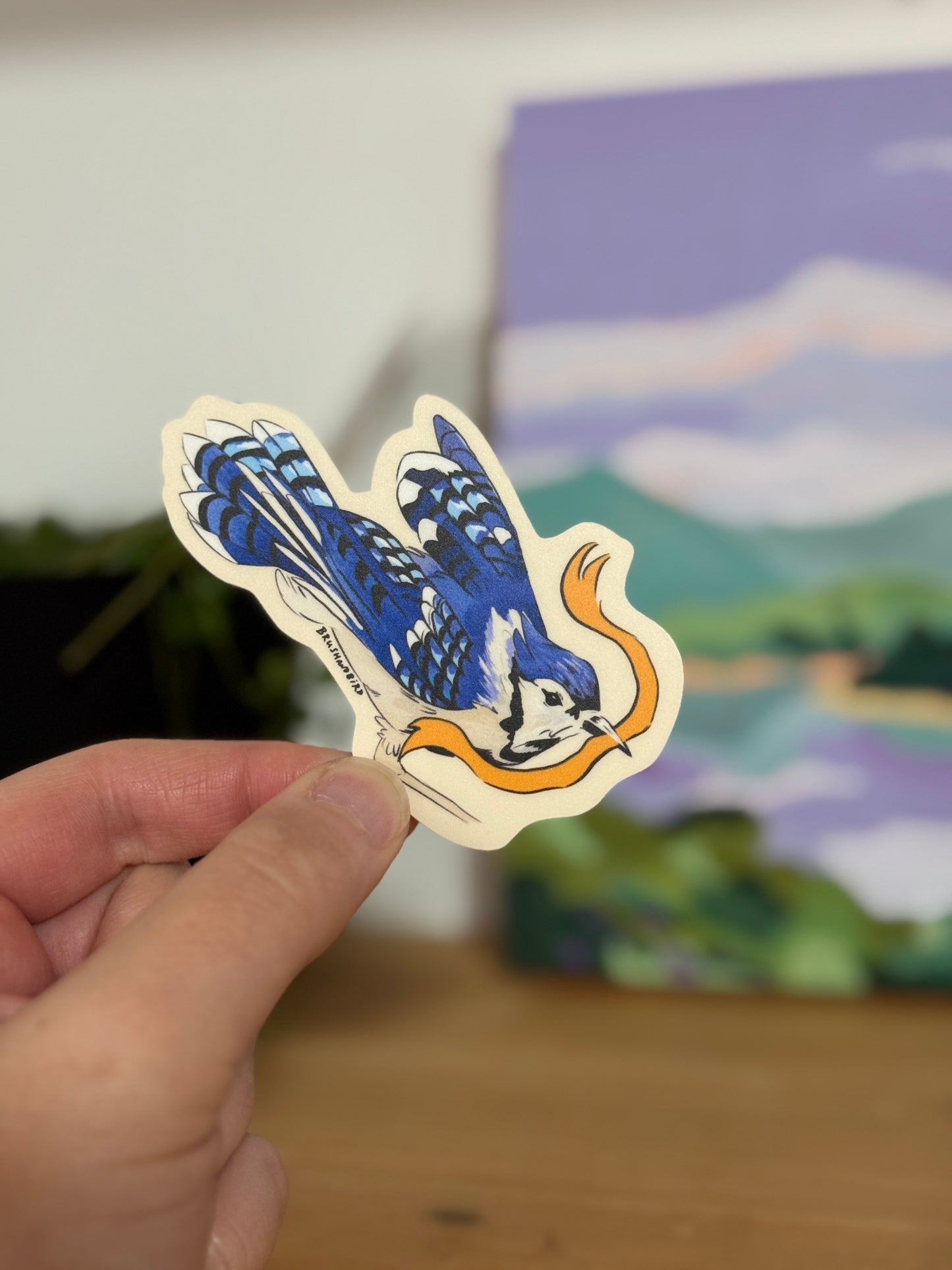 Blue Jay Sticker | Flying Bird with Ribbon Vinyl Sticker | Bird Lover Gift