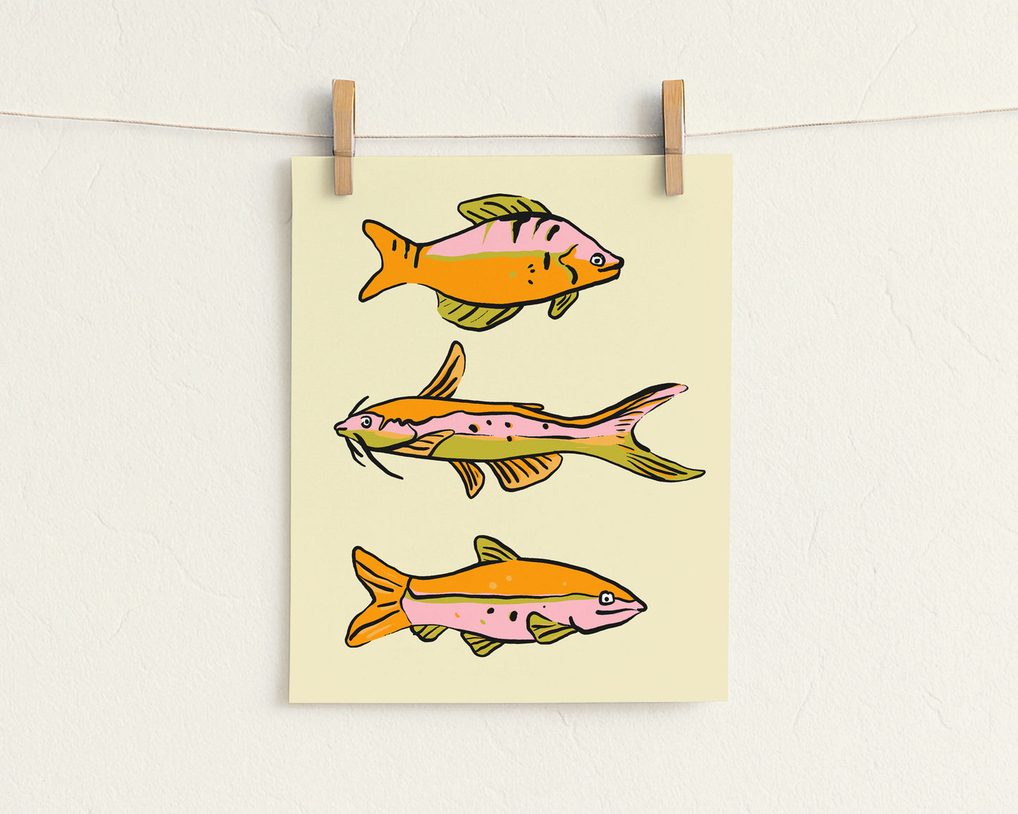 3 Fish Colourful Art Print | 8"x10" Wildlife Illustration