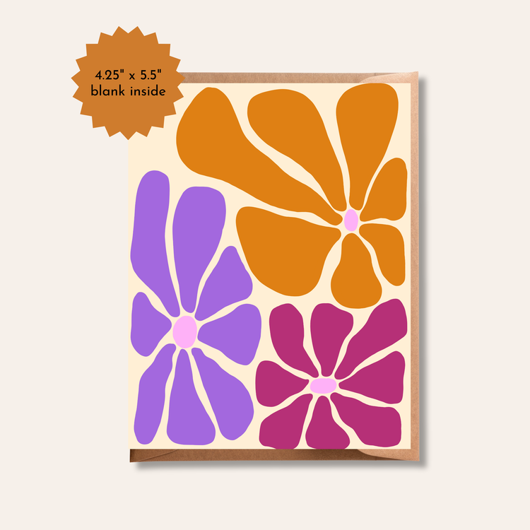 Blank Retro Flowers Greeting Card | Retro Summer Collection