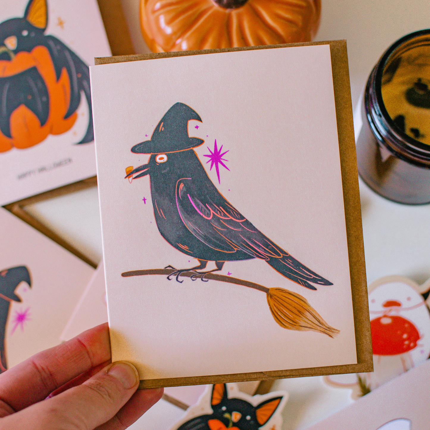 Crow Witch Greeting Card | Blank Halloween Card