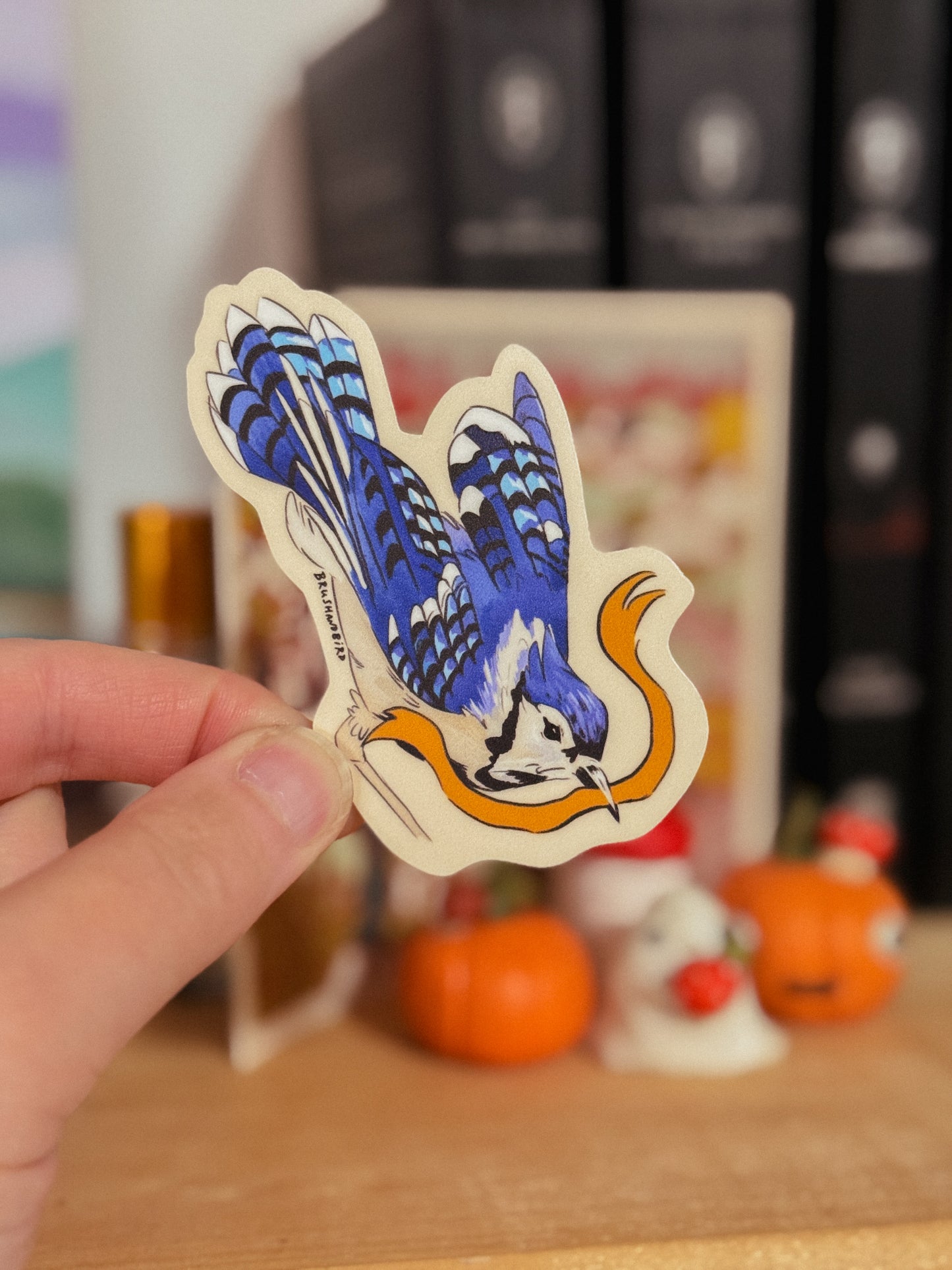Blue Jay Sticker | Flying Bird with Ribbon Vinyl Sticker | Bird Lover Gift