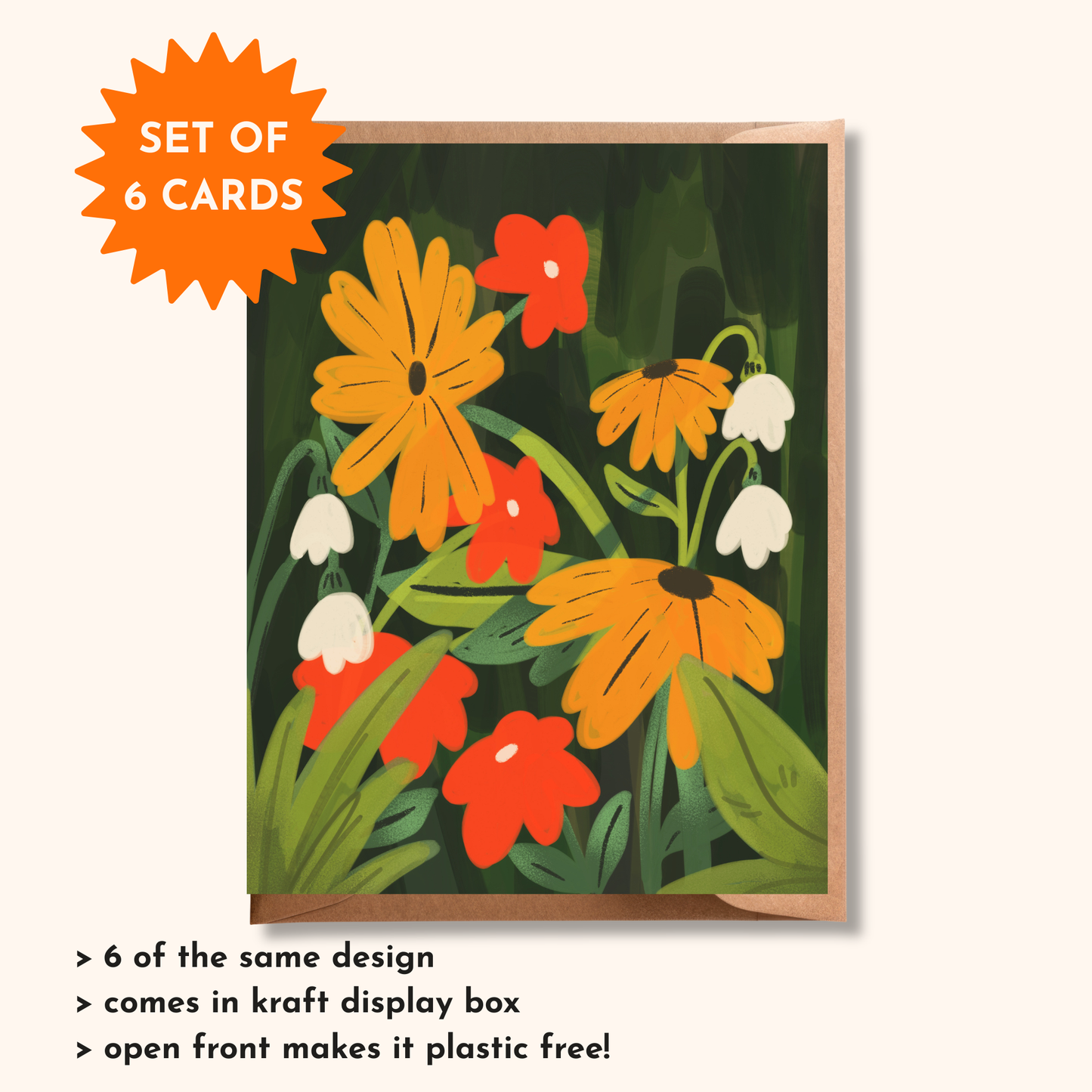 Flower Garden Card Set of 6 | Blank Floral Greeting Card Pack