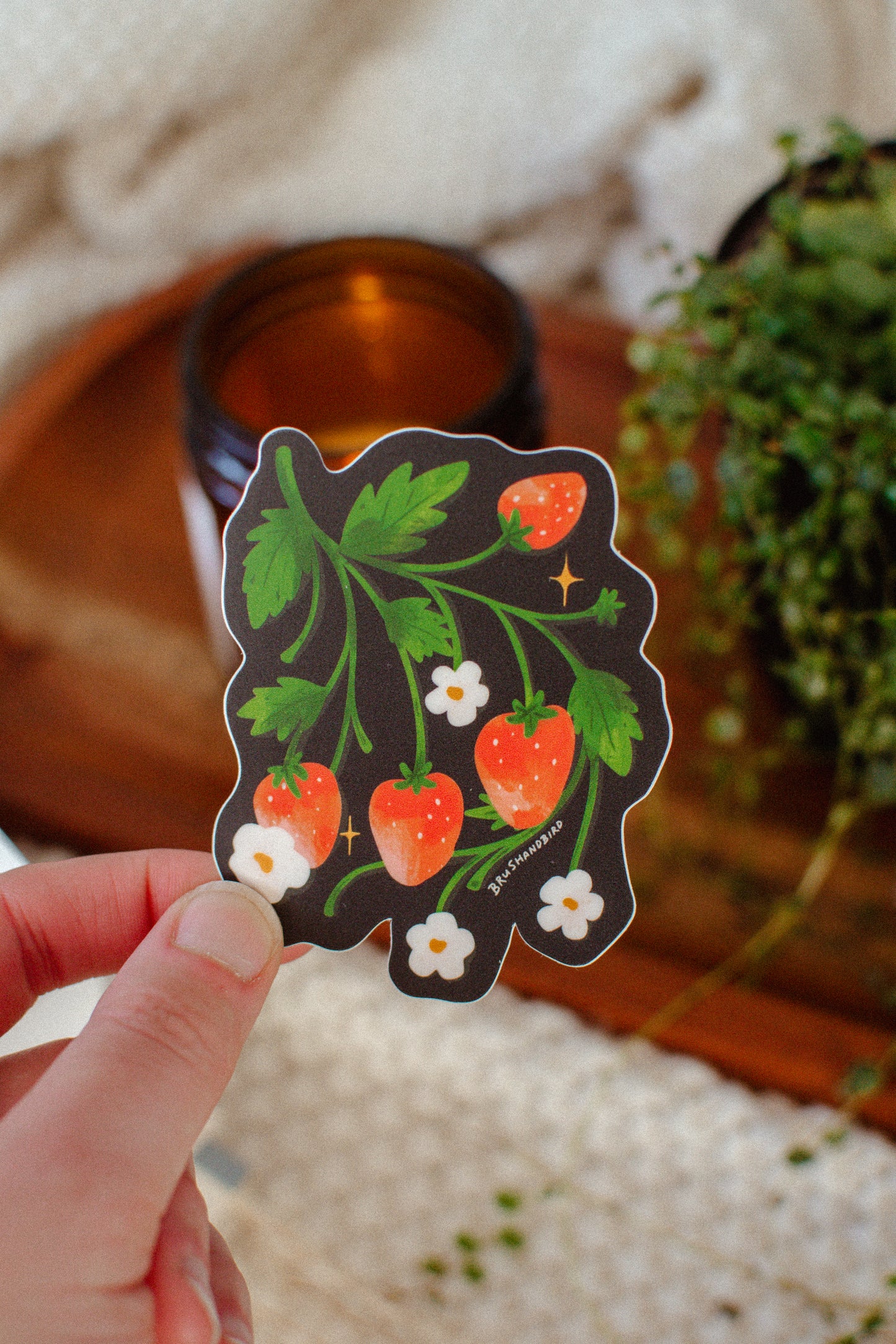 Wild Strawberries Sticker | White Flowers, Waterproof Vinyl Sticker