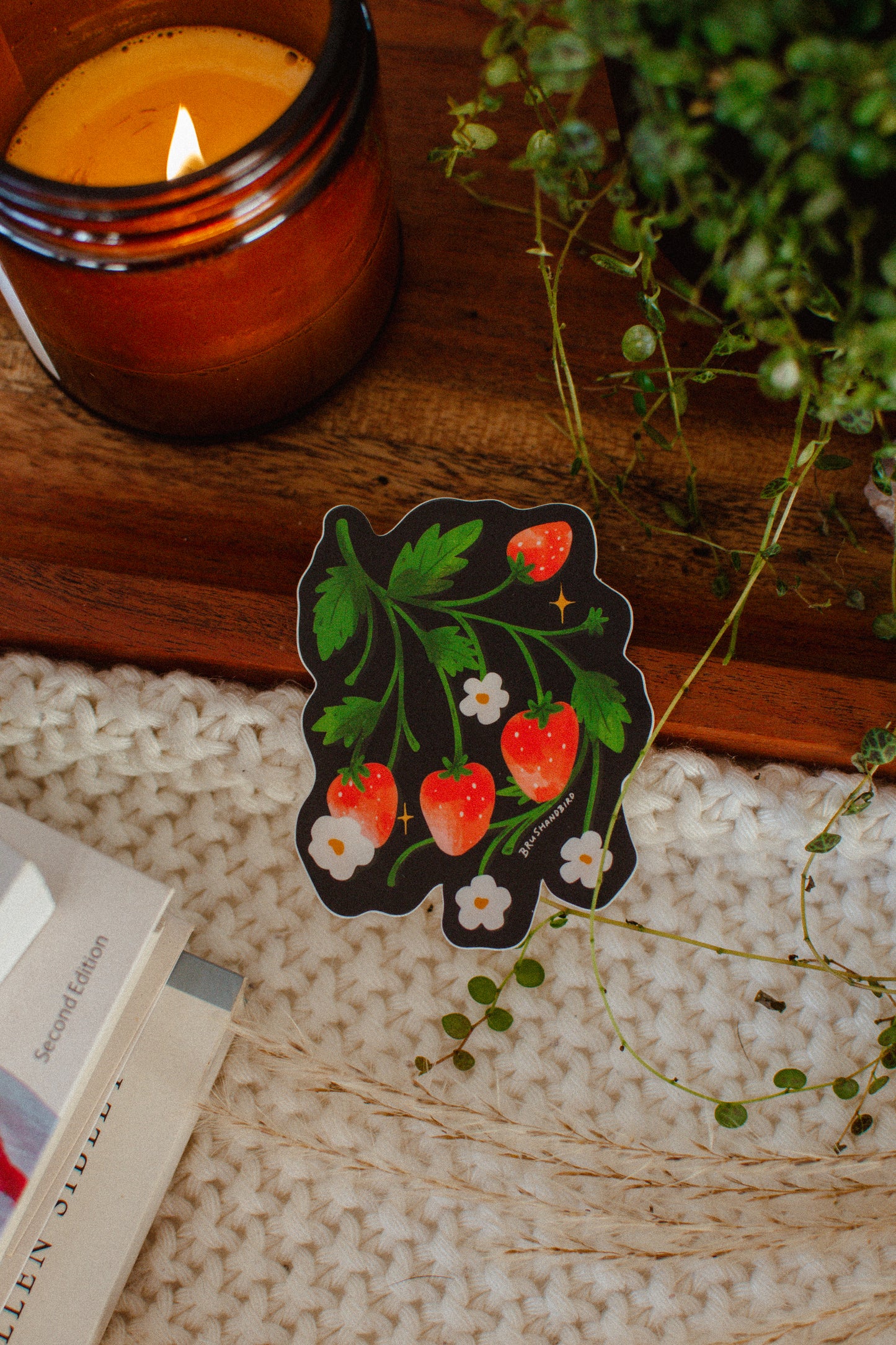 Wild Strawberries Sticker | White Flowers, Waterproof Vinyl Sticker