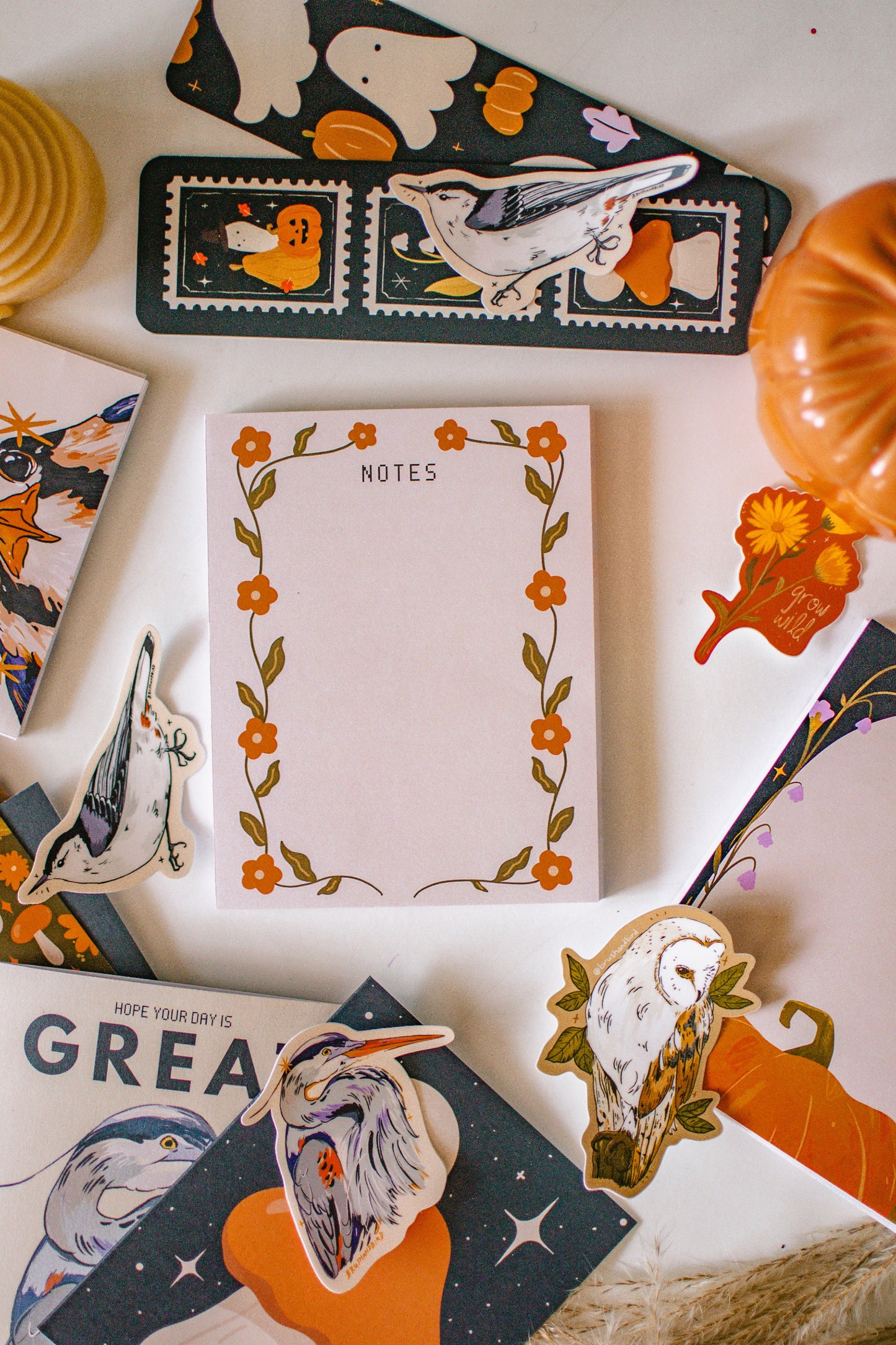Orange Flowers Notepad | 50 Pages | Autumn Stationery