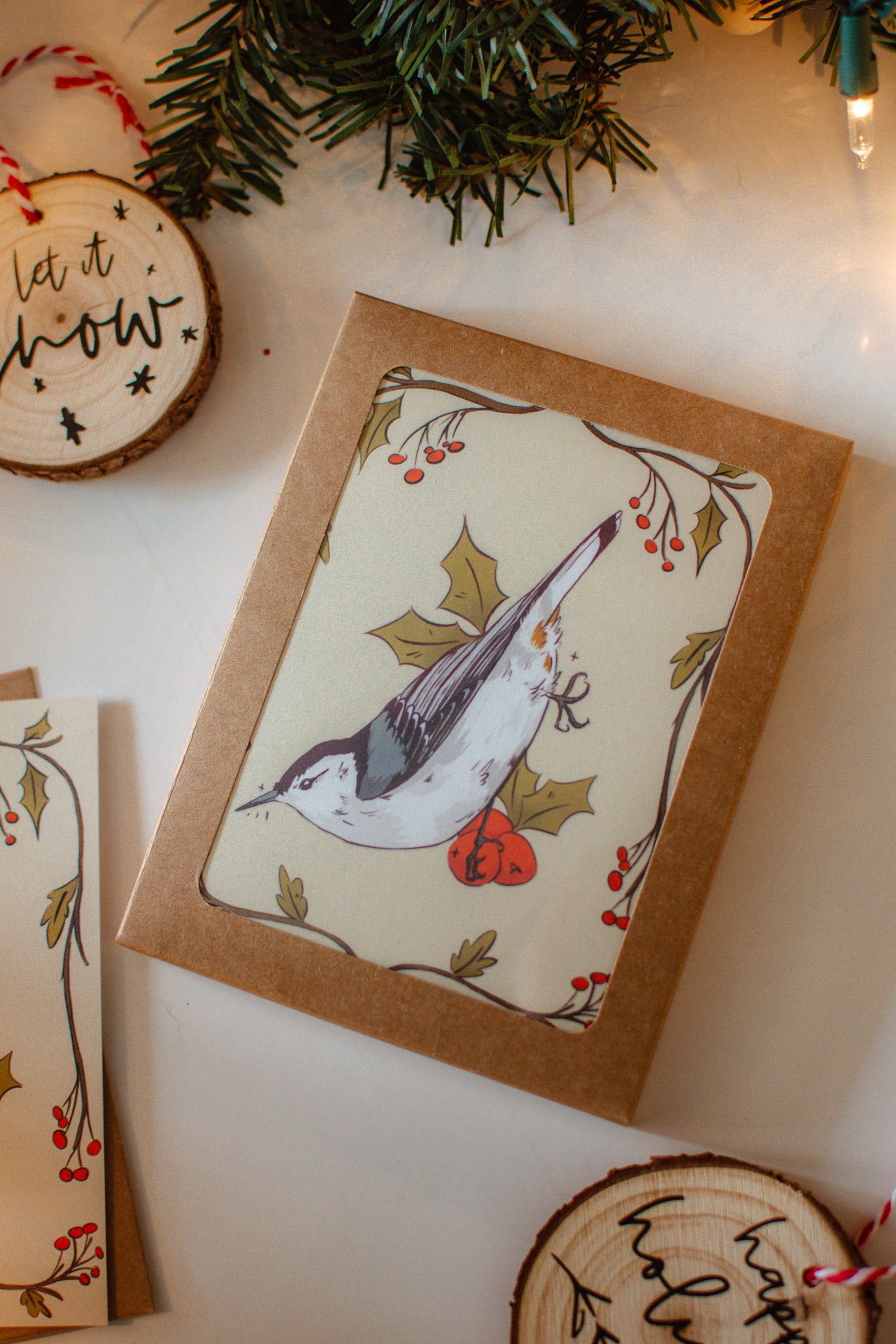Nuthatch Bird Greeting Card | Blank Holiday Christmas Card