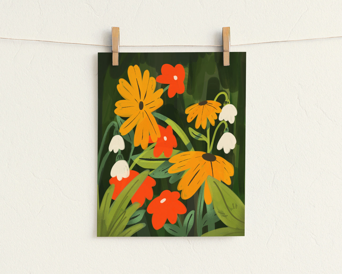 Flower Garden Art Print | 8"x10" Gouache Style Painting