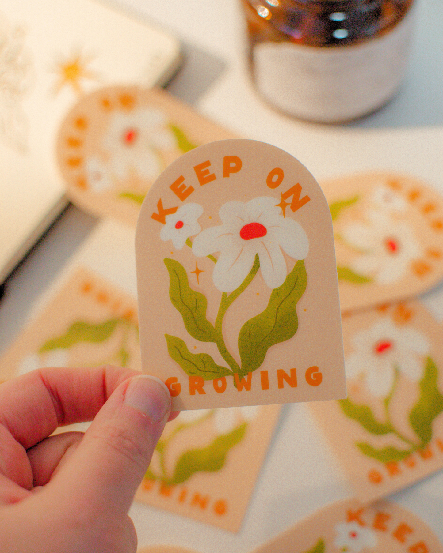 Keep on Growing Sticker | White Daisy Motivational Vinyl Die Cut Sticker