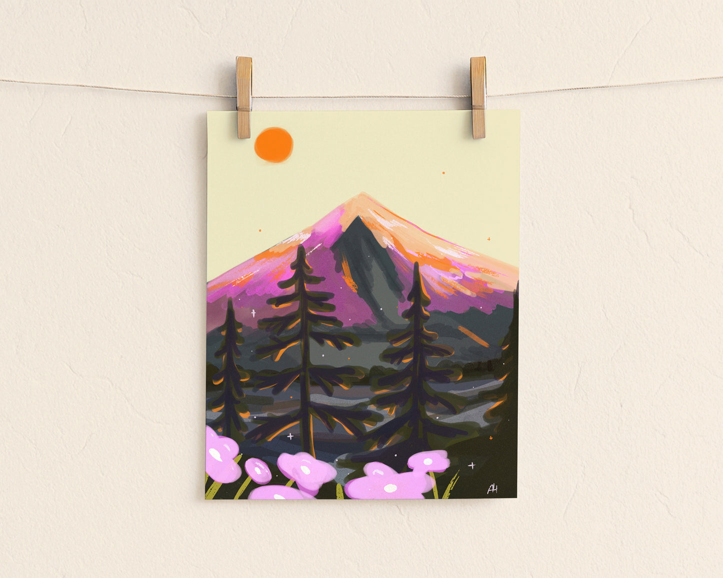 Sunset Mountain Art Print | 8"x10" Into the Wild Landscape Illustration