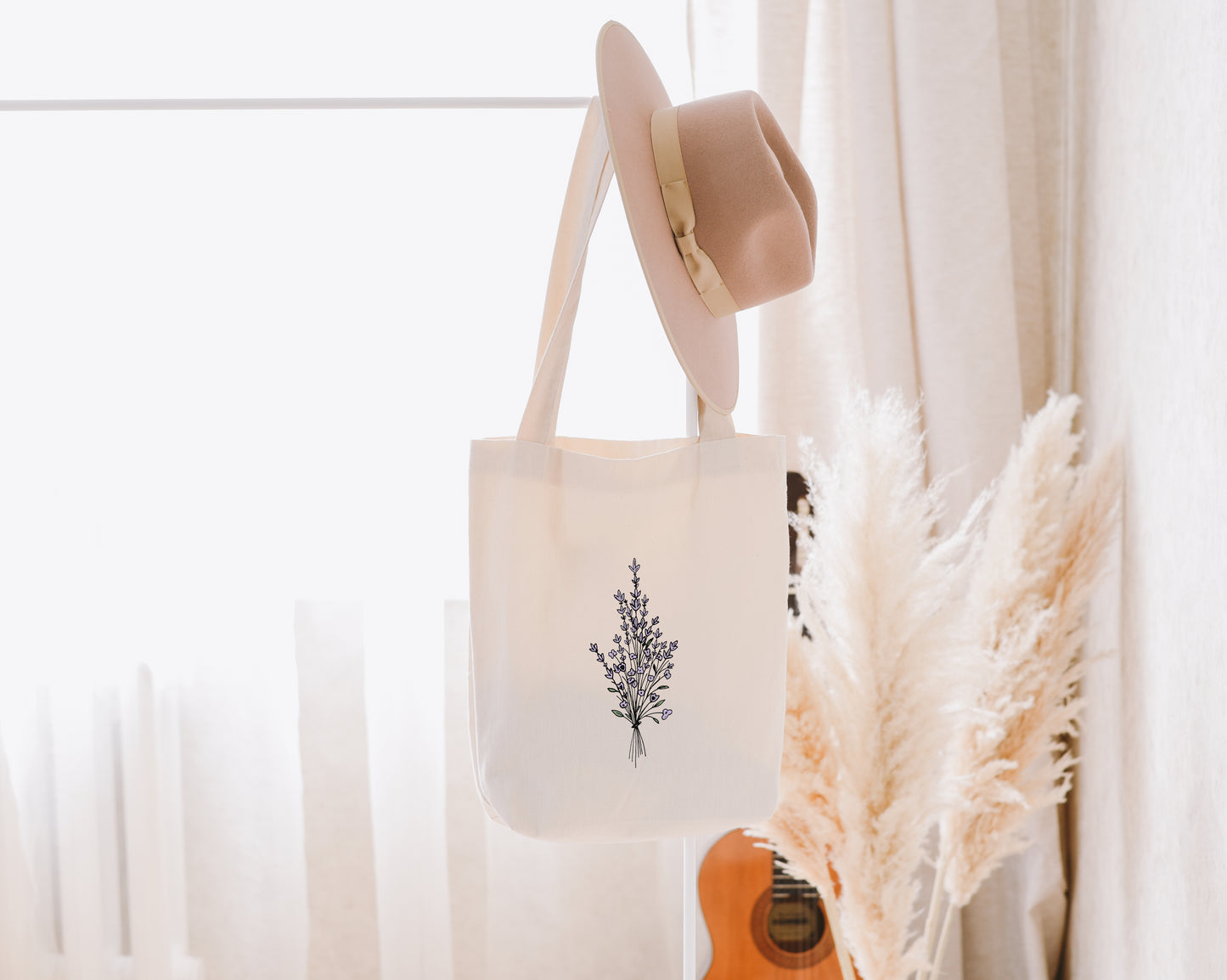 Lavender Bouquet Tote Bag | Floral Design Line Art Tote Bag