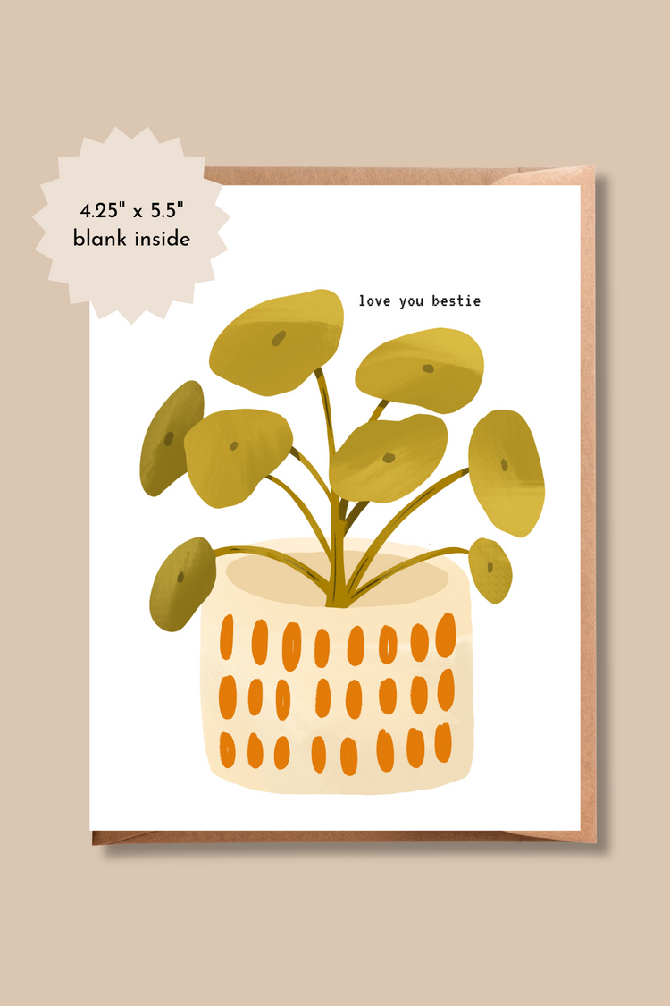 Love you Bestie Card | Pilea Plant, Friendship Plant Greeting Card