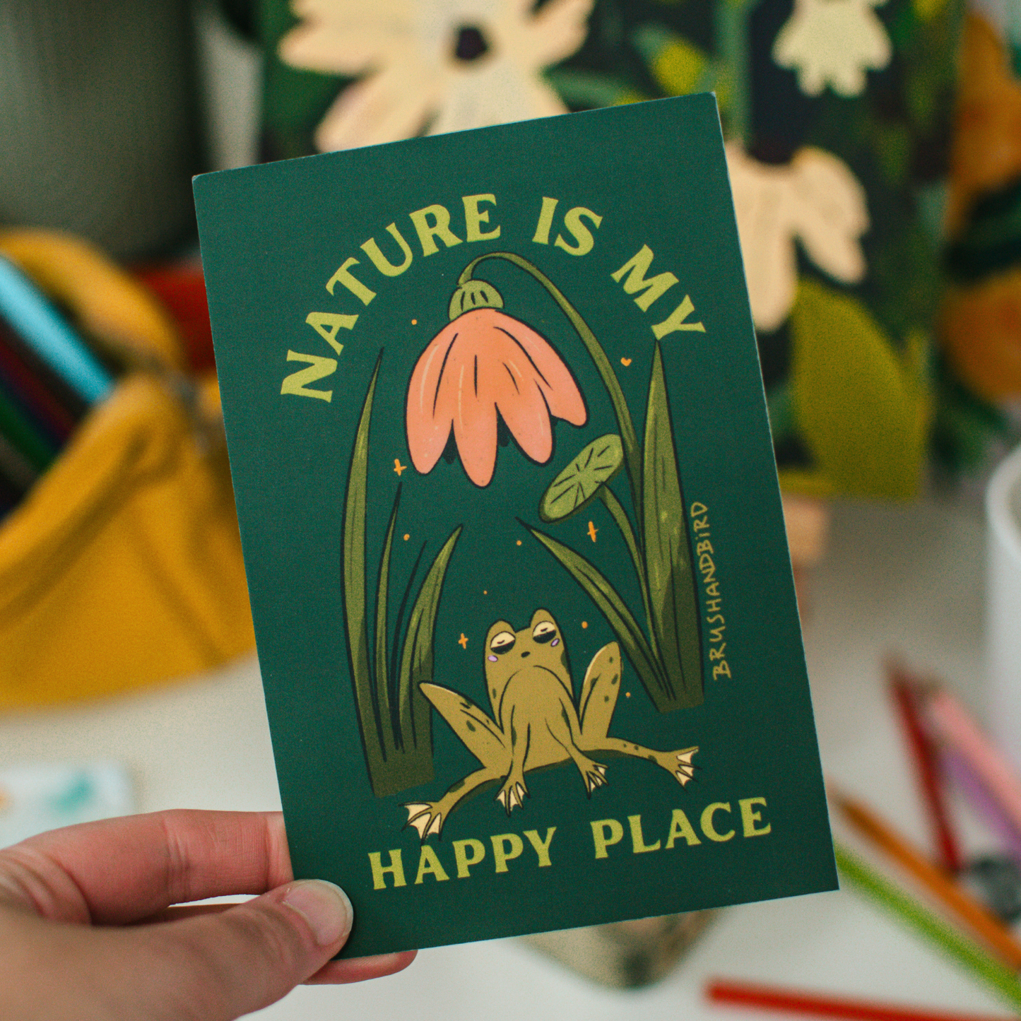 Garden Frog Postcard | “Nature is My Happy Place” | 4x6 Illustrated Postcard