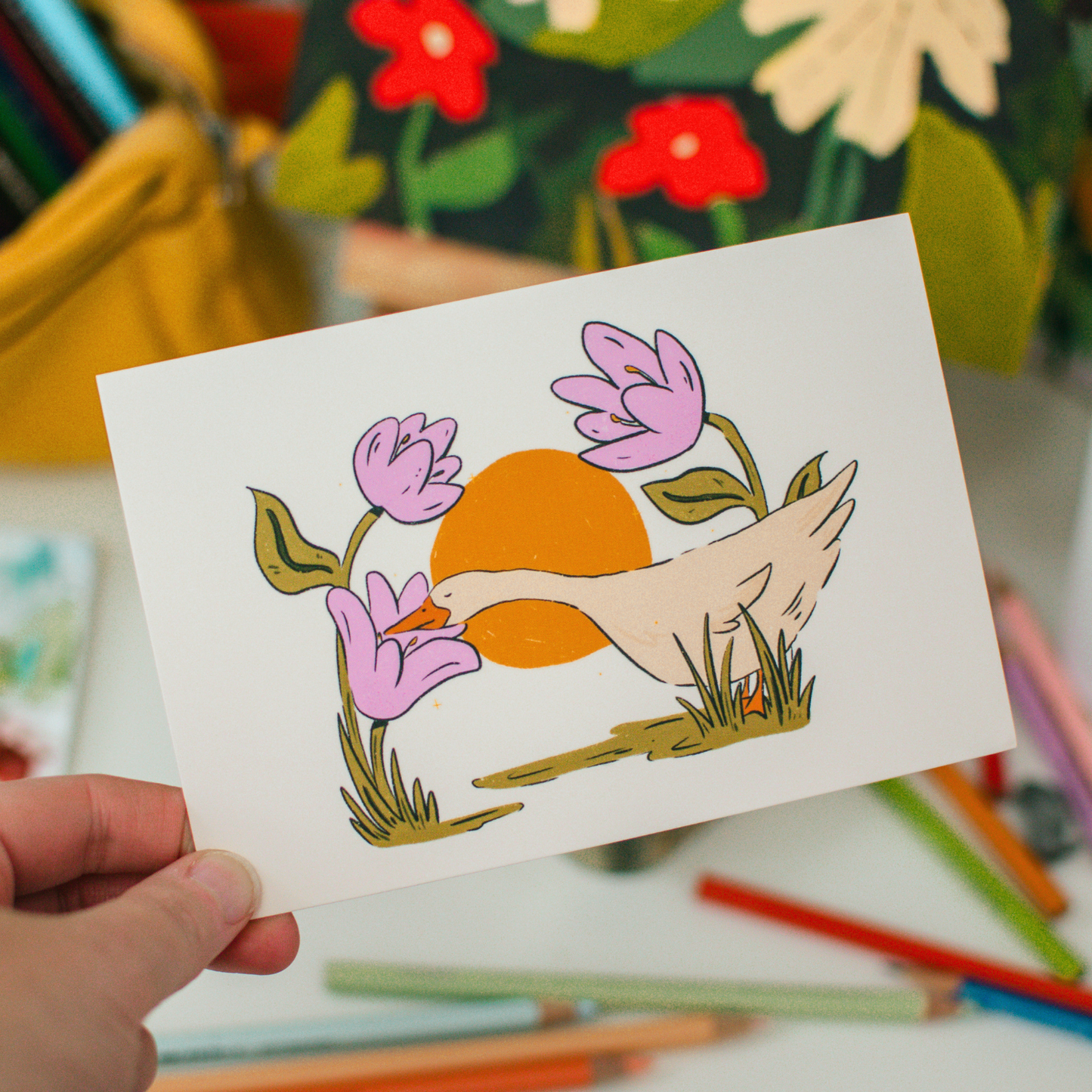 Garden Goose Postcard | 4"x6" Illustrated Animal Postcard
