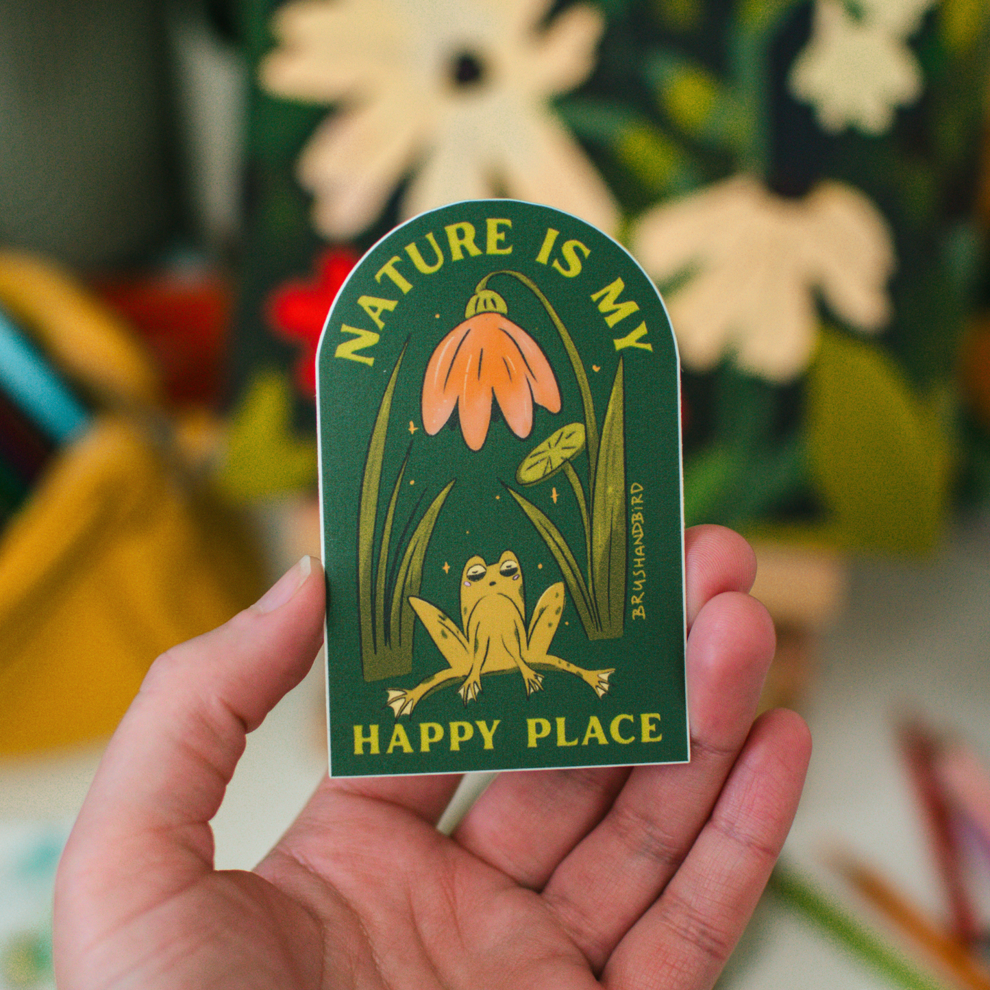 Meditating Frog Sticker | Nature is my Happy Place | Vinyl Die Cut Sticker