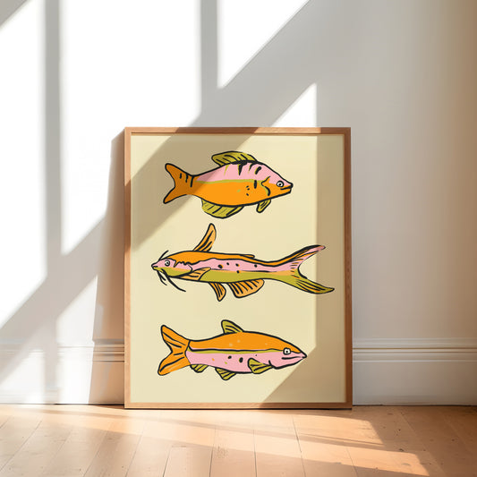 3 Fish Colourful Art Print | 8"x10" Wildlife Illustration