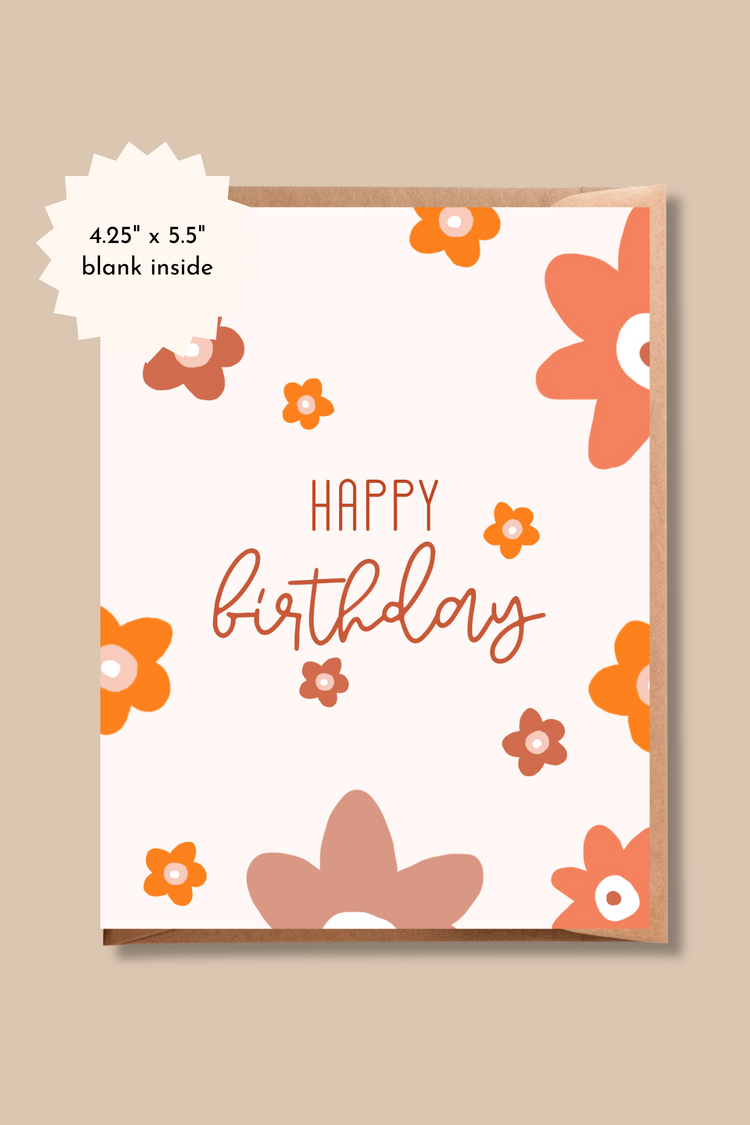 Boho Happy Birthday Greeting Card | Retro Boho Daisy Pattern Card