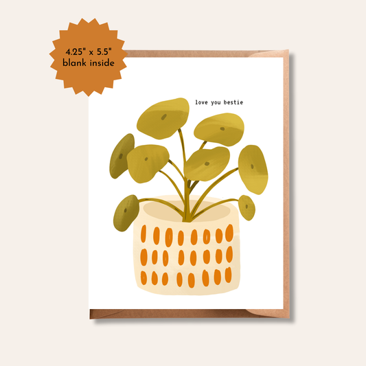 Love you Bestie Card | Pilea Plant, Friendship Plant Greeting Card