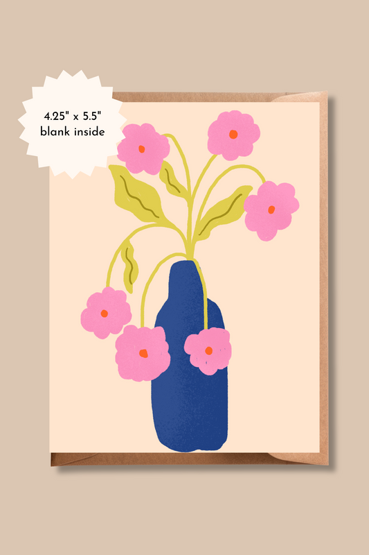 Blank Flower Vase Greeting Card | Retro Summer Collection