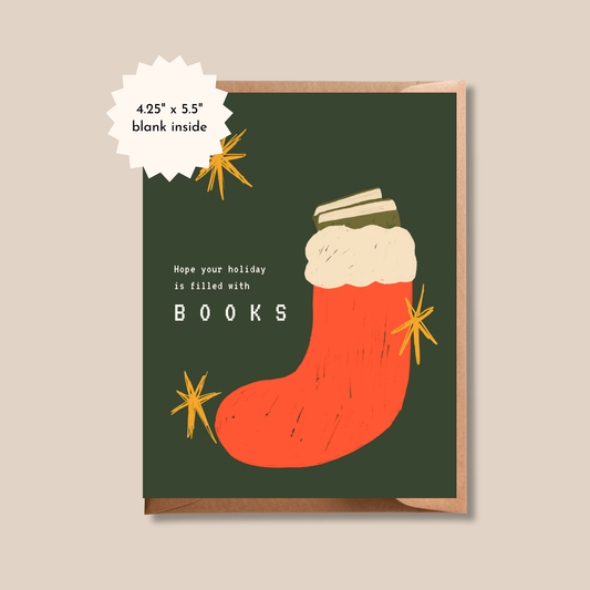 Bookish Christmas Greeting Card | Hope Your Holiday is Filled with Books