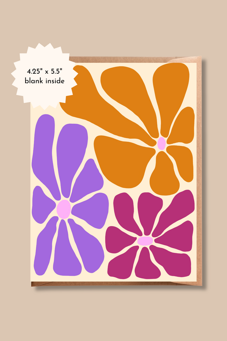 Blank Retro Flowers Greeting Card | Retro Summer Collection