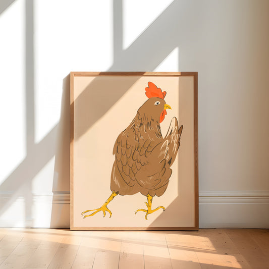 Spring Chicken Art Print | 8"x10" Farm Animal Illustration