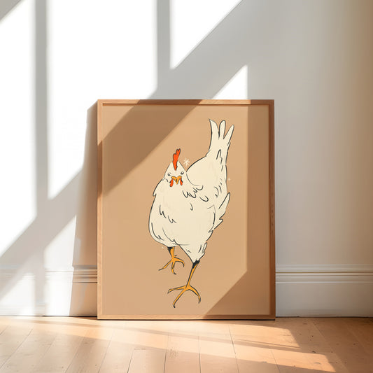White Chicken Art Print | 8"x10" Farm Animal Illustration