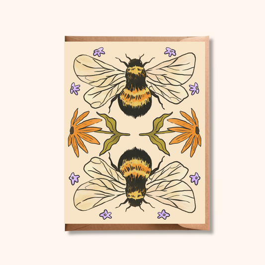 Bumblebee Card | Bee Illustration Blank Greeting Card
