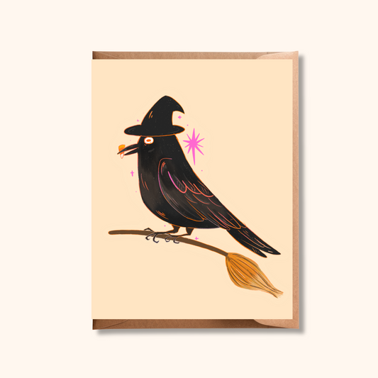 Crow Witch Greeting Card | Blank Halloween Card