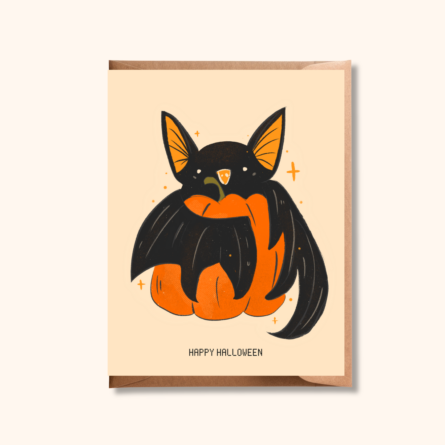 Cute Bat Pumpkin Card | Happy Halloween Greeting Card