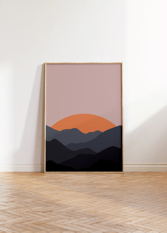 Boho Minimalist Mountain Sunset Art Print