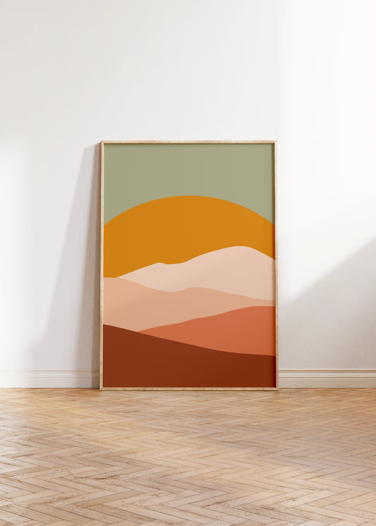 Minimalist Sunset Art Print | Boho Mountain Earth Tone Print