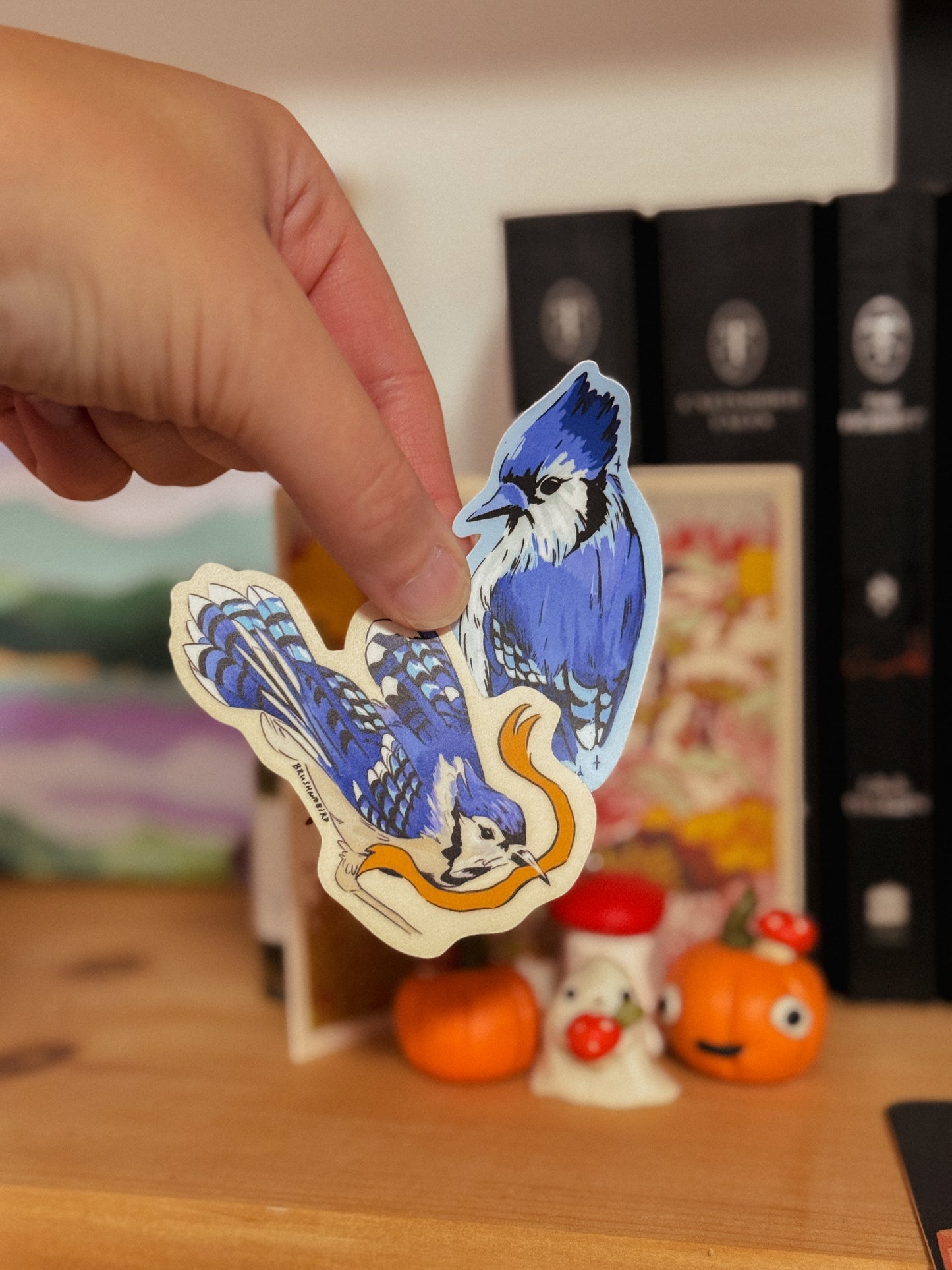 Blue Jay Sticker | Flying Bird with Ribbon Vinyl Sticker | Bird Lover Gift