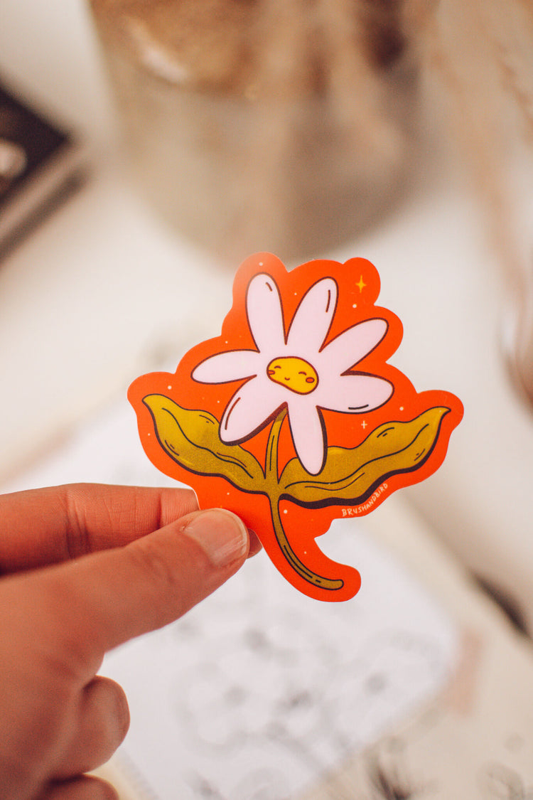 Smiling Daisy Flower Sticker | Floral Waterproof Vinyl Sticker