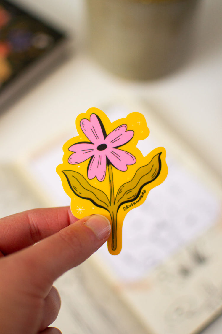 Retro Pink Flower Sticker | Floral Waterproof Vinyl Sticker