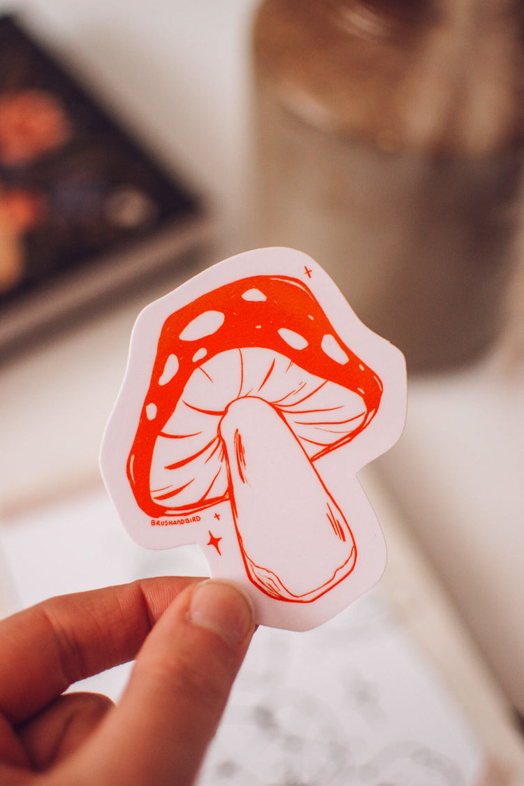 Pink Mushroom Sticker | Waterproof Vinyl Sticker