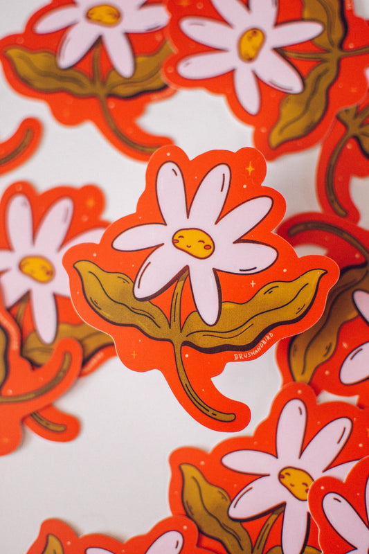 Smiling Daisy Flower Sticker | Floral Waterproof Vinyl Sticker