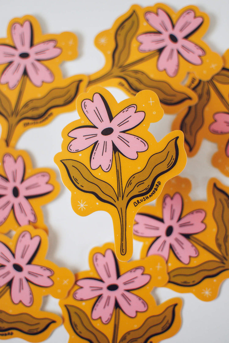 Retro Pink Flower Sticker | Floral Waterproof Vinyl Sticker