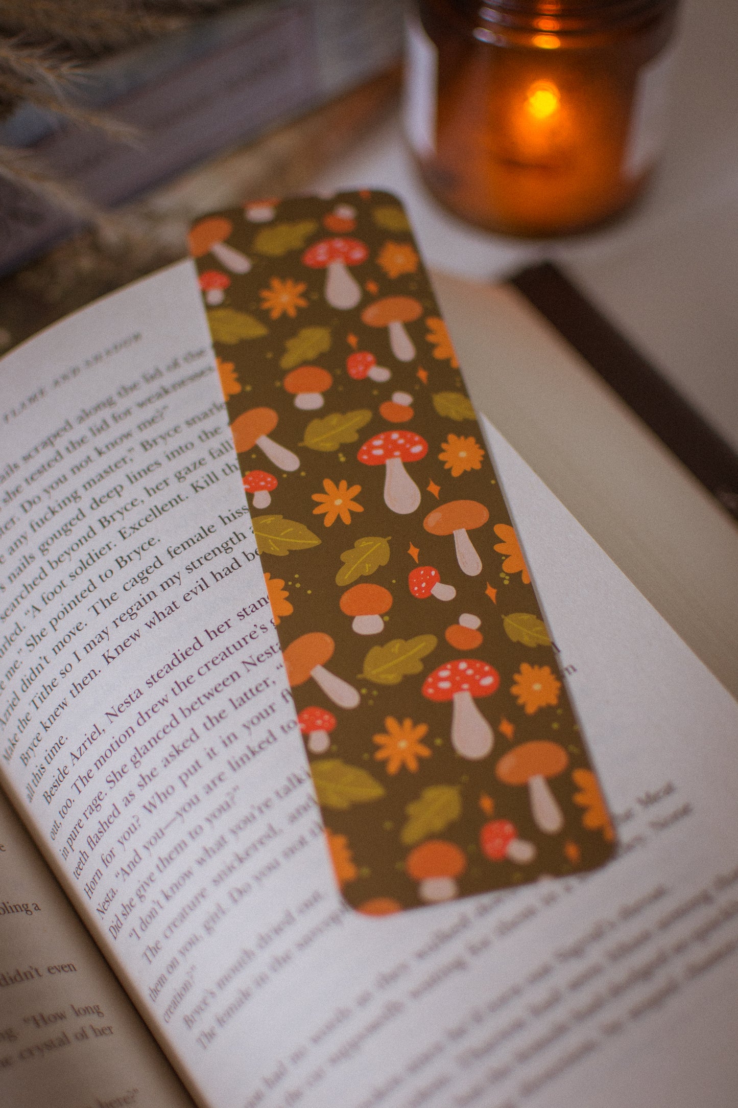 Fall Mushroom Pattern Bookmark | Autumn Leaves and Mushies
