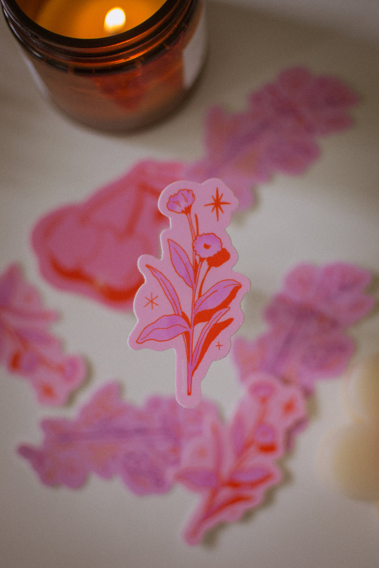 Pink Wildflower Sticker | Red and Pink Floral Waterproof Vinyl Sticker