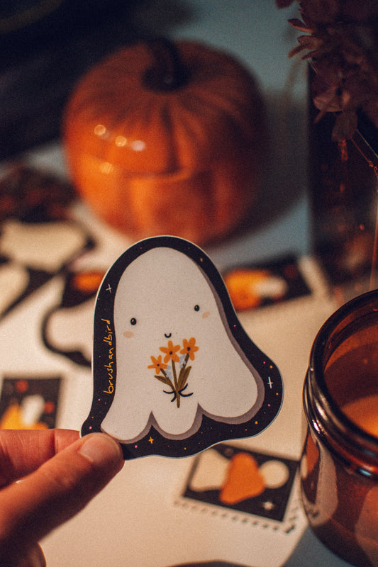 Cute Flower Ghost Sticker | Cute Halloween Vinyl Sticker