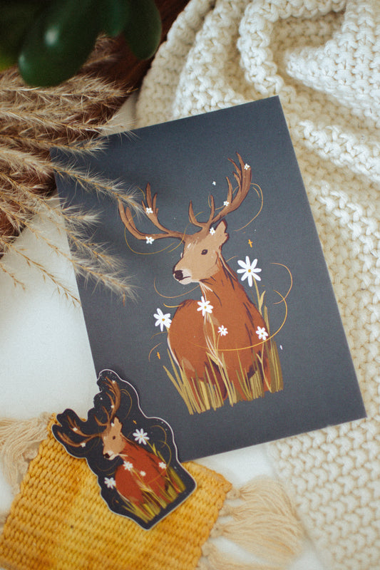 Magical Meadow Stag Art Print | Meadow Deer Wall Art Print