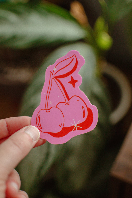 Pink Cherries Sticker | Cherry Waterproof Vinyl Sticker