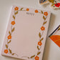 Orange Flowers Notepad | 50 Pages | Autumn Stationery