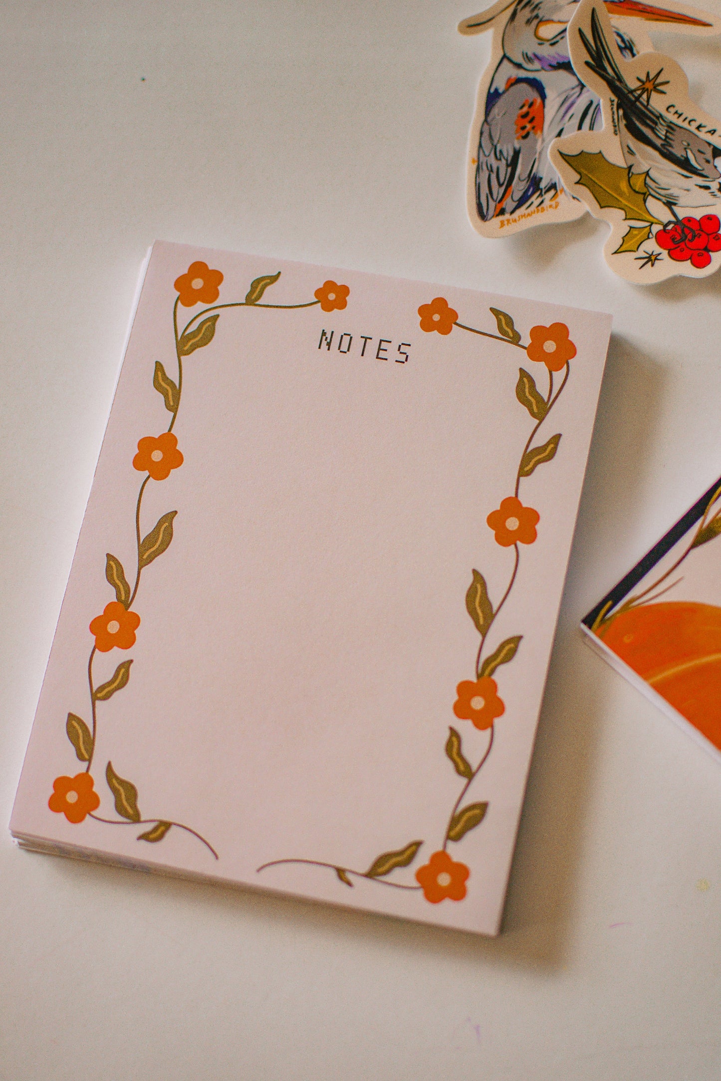 Orange Flowers Notepad | 50 Pages | Autumn Stationery