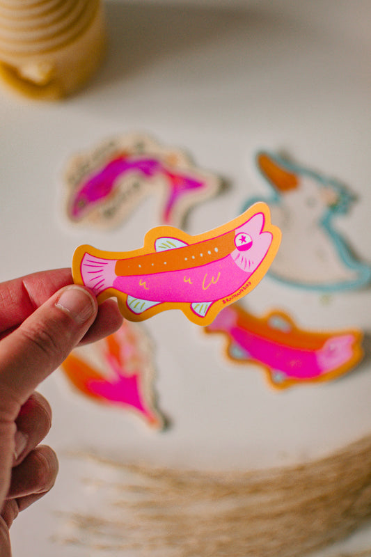 Pink and Orange Fish Sticker | Colorful Illustrated Fish Vinyl Decal