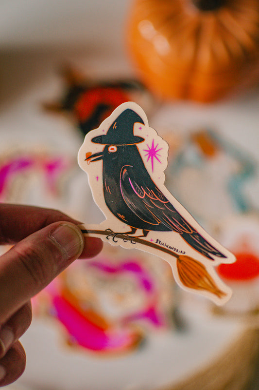 Cheeky Crow Witch Sticker | Cute Halloween Die-Cut Vinyl