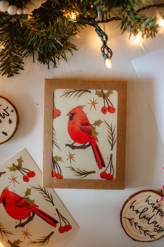 Cardinal Bird Christmas Card Set of 6 | Blank Holiday Card