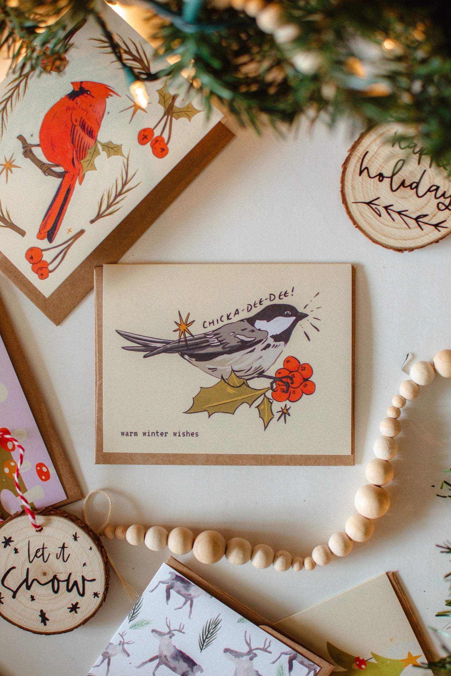 Warm Winter Wishes | Chickadee Holiday Greeting Card
